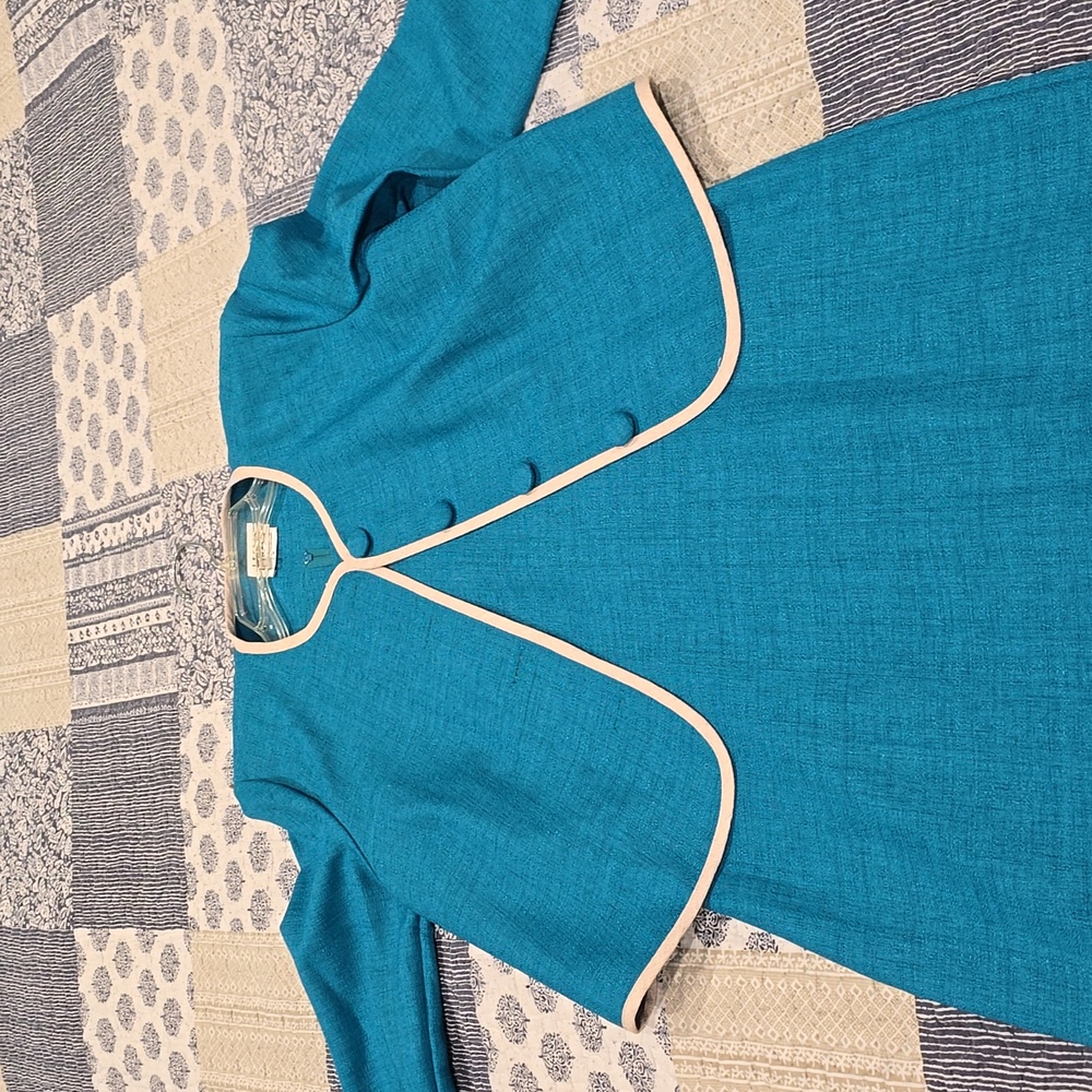 Leslie Fay Teal Sort Sleeved Dress with Jacket Size 8